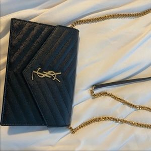YSL envelope on chain black leather bag